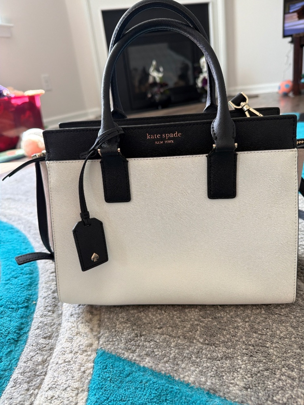 Kate Spade Cameron Colorblock Medium Satchel - Black White Blush Pink